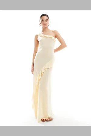ASOS Asymmetric ruffle knit maxi dress in buttermilk