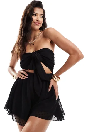 Miss Selfridge Beach dobby chiffon tie front playsuit in