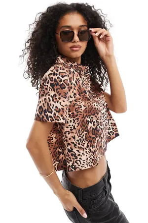Miss Selfridge Poplin cropped shirt in animal print co ord