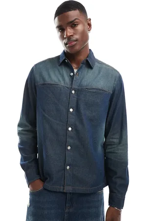 ASOS Denim cropped overshirt with wash details in dark