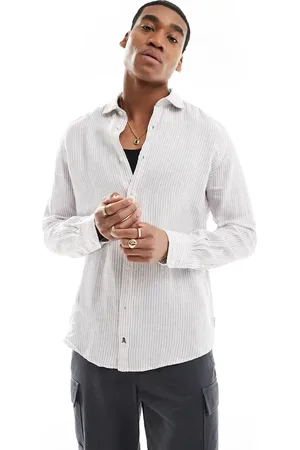 SCALPERS Linen shirt in burgundy stripes