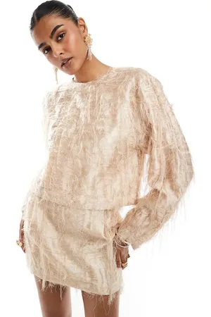 & OTHER STORIES Co-ord hairy texture jacquard long sleeve top in beige