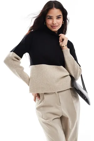 VILA High neck colourblock jumper in and neutral