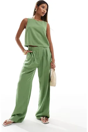 Abercrombie & Fitch Sloane co-ord linen blend wide leg trouser in