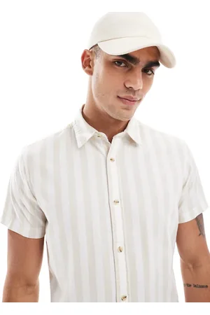 JACK & JONES Striped short sleeve oxford shirt in beige