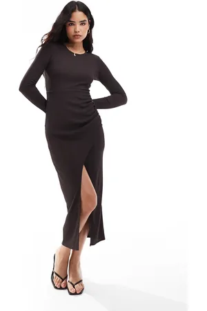 Closet Long sleeve maxi dress in chocolate