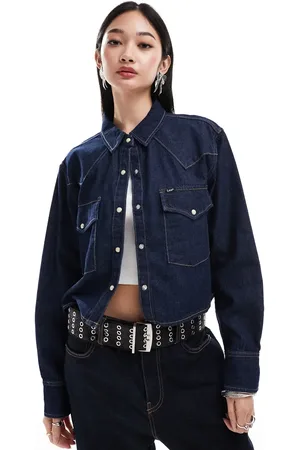Lee Cropped western denim shirt relaxed fit in dark