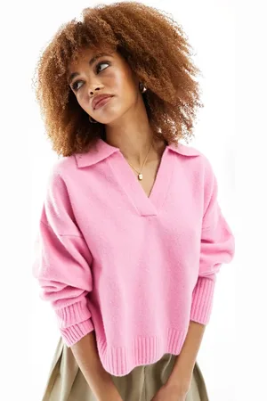 Monki Long sleeve collar polo knitted sweater in