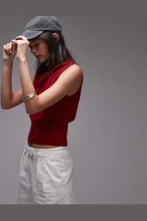 Topshop Knitted compact button tank in