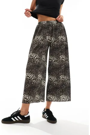 ASOS Plisse wide trouser culottes in animal
