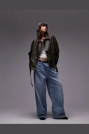 Topshop Super oversized faux leather biker jacket in
