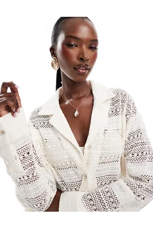 The Couture Club Co-ord crochet textured shirt in off