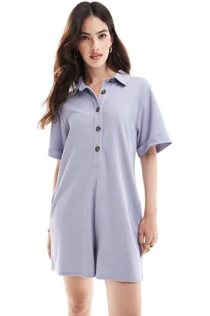 ASOS Boxy playsuit with shirt collar and half button placket in lilac