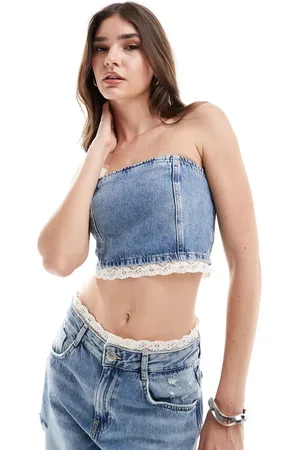 Pull&Bear Denim corset with lace trim co-ord in medium