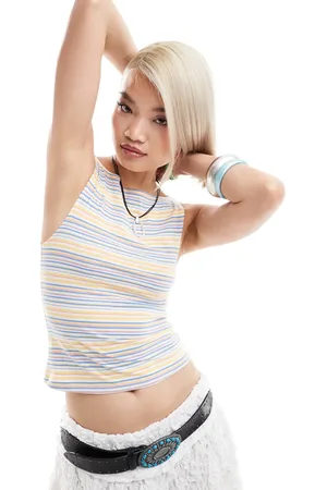 Motel Dudley striped ribbed vest in blue and yellow