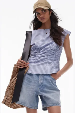Topshop Corset ruched sleeveless top in stripe
