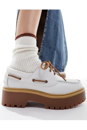 Timberland Stone Street 3 eye platform boat shoe in white leather