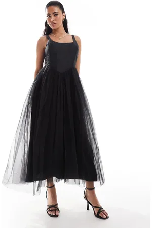 Lace & Beads Drop hem corset maxi dress in