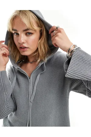 Monki Knitted rib hoodie zip up cardigan in melange