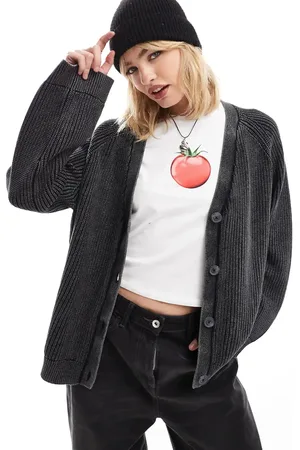 Monki Boxy fit cable knit cardigan in off