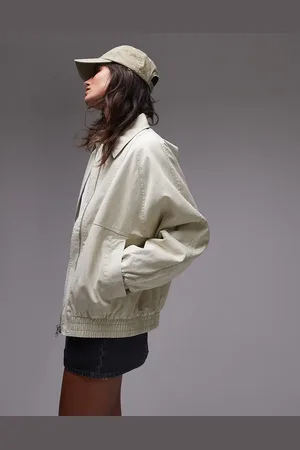 Topshop Acid washed bomber jacket in stone