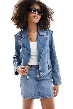 Pimkie Zip detail denim biker jacket in blue