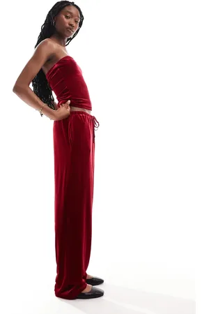 Lioness Velour low rise wide leg joggers co-ord in burgundy