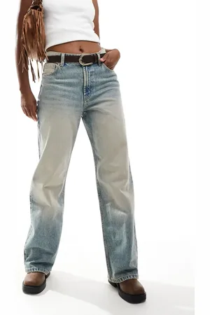Bershka High waisted baggy wide leg jeans in dirty wash