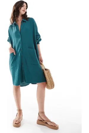 ASOS Double cloth oversized shirt dress with dropped pockets in