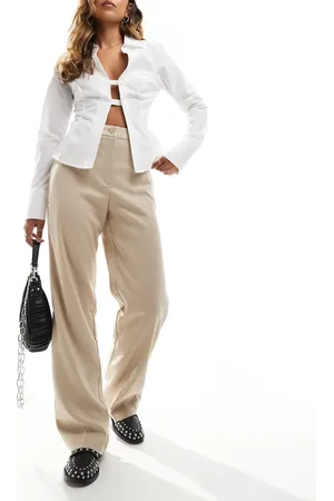 Monki Relaxed straight tailored trousers in beige