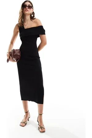 & OTHER STORIES Knitted midi dress with asymmetric off-shoulder detail in