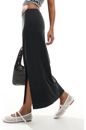 Monki Super soft jersey midi skirt with elastic fold in