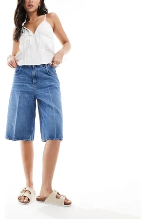 MANGO Longline denim bermuda shorts in light