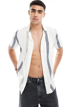 Hollister Short sleeve revere collar stripe shirt boxy fit in