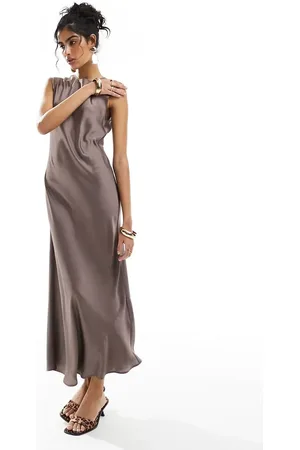 ASOS Satin midi dress in mocha