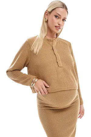 Mama;licious Mamalicious Maternity cropped henley top co-ord in mustard