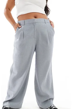 COLLUSION Plus relaxed wide leg trousers in linen stripe