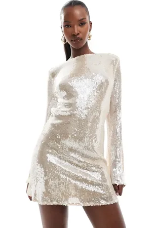 Rare Fashion London shiny sequin cowl back mini dress in champagne