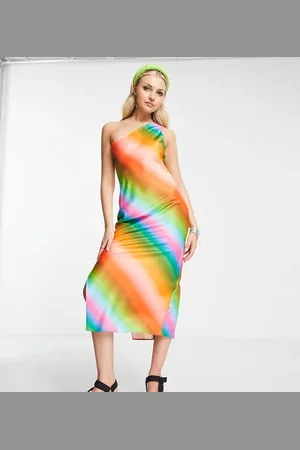 COLLUSION One shoulder ombre printed maxi slip dress in