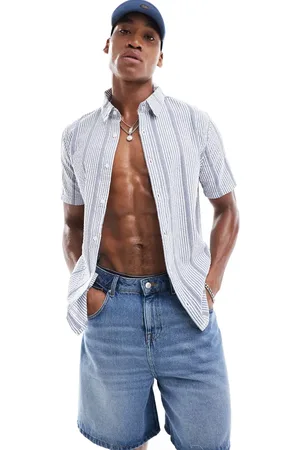 Hollister Short sleeve seersucker stripe shirt in /white