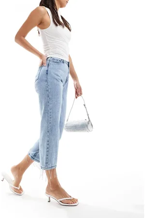 In The Style Diamante fringe hem denim jeans in light