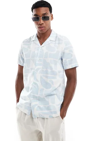 New Look Short sleeved abstract linen blend shirt in light