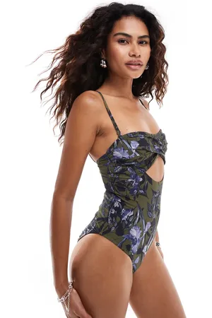 AllSaints Niki shirred bandeau swimsuit in floral