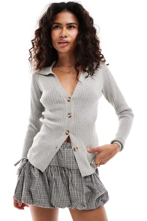 Glamorous Rib knit button front cardigan in grey marl