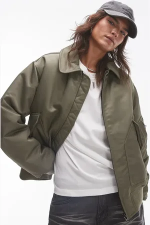 Topshop Twill nylon bomber jacket in khaki