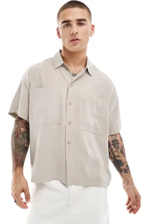 Bershka Premium pocket shirt in stone