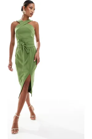 Lavish Alice Obi belted halterneck midi dress in