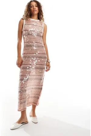Ghospell Knit midaxi dress in sequin stripe