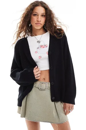 Monki Cable knit boxy button front cardigan in