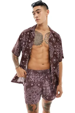 ASOS Co-ord relaxed revere shirt with bandana print in burgundy